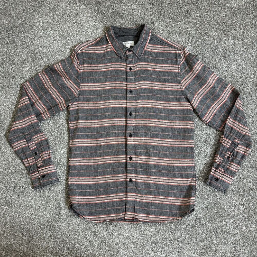 Sun + Stone Shirt Mens Small Gray Red Striped Linen Cotton Long Sleeve Casual